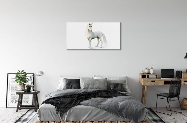 Quadro su vetro Unicorno bianco 100x50 cm 2 appendini