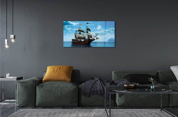 Quadro in vetro Nave cielo nuvola mare 100x50 cm 2 appendini