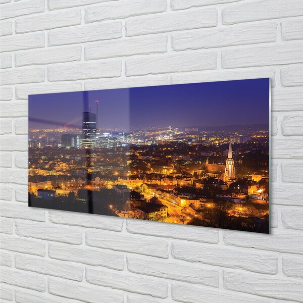 Quadro in vetro Panorama notturno della città di danzica 100x50 cm 2 appendini