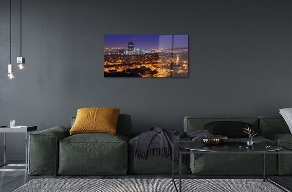 Quadro in vetro Panorama notturno della città di danzica 100x50 cm 2 appendini