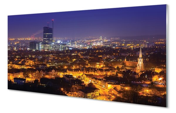Quadro in vetro Panorama notturno della città di danzica 100x50 cm