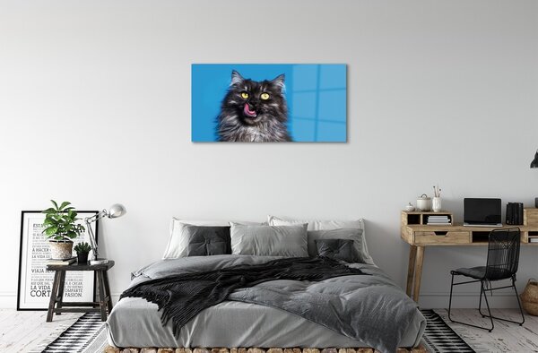 Quadro in vetro Leccare il gatto 100x50 cm 2 appendini