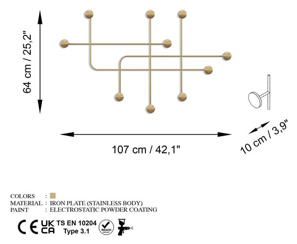 Attaccapanni da parete color oro in metallo Dama - Kalune Design