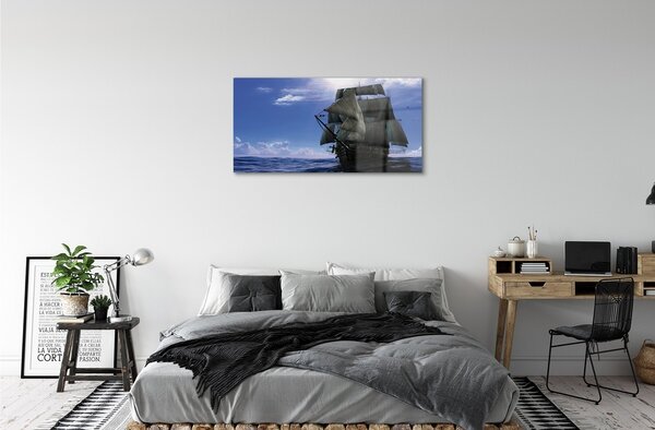 Quadro in vetro Nave nuvola marina 100x50 cm 2 appendini