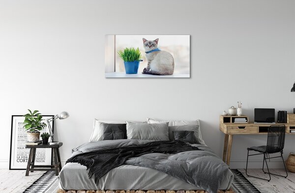 Quadro di vetro Gatto seduto 100x50 cm 2 appendini