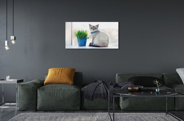 Quadro di vetro Gatto seduto 100x50 cm 2 appendini