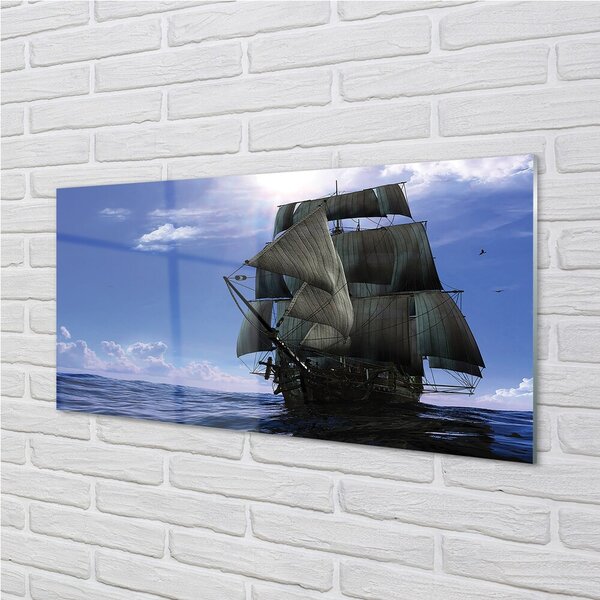 Quadro in vetro Nave nuvola marina 100x50 cm 2 appendini