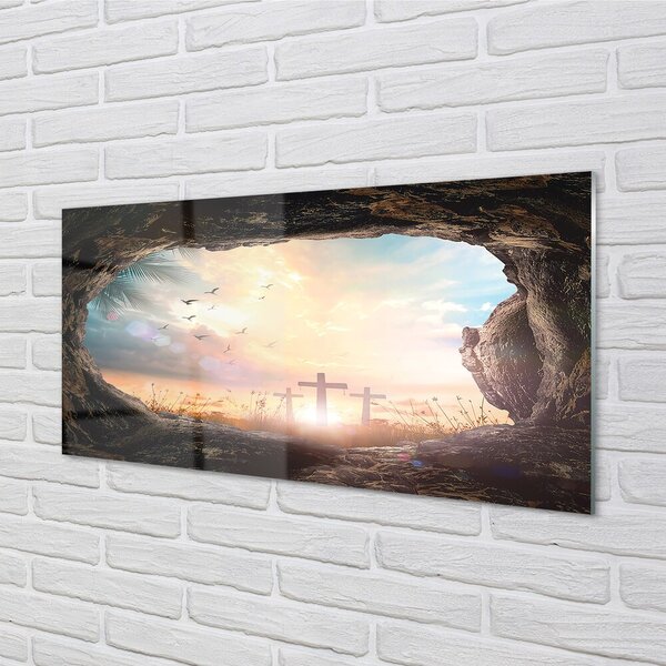 Quadro su vetro Grotta attraversa gli uccelli 100x50 cm 2 appendini