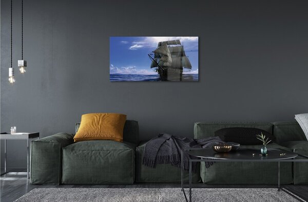 Quadro in vetro Nave nuvola marina 100x50 cm 2 appendini