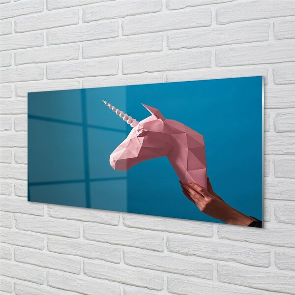 Quadro in vetro Unicorno origami rosa 100x50 cm 2 appendini