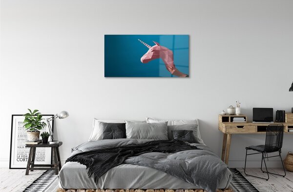 Quadro in vetro Unicorno origami rosa 100x50 cm 2 appendini