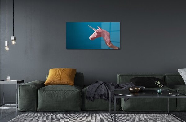 Quadro in vetro Unicorno origami rosa 100x50 cm 2 appendini