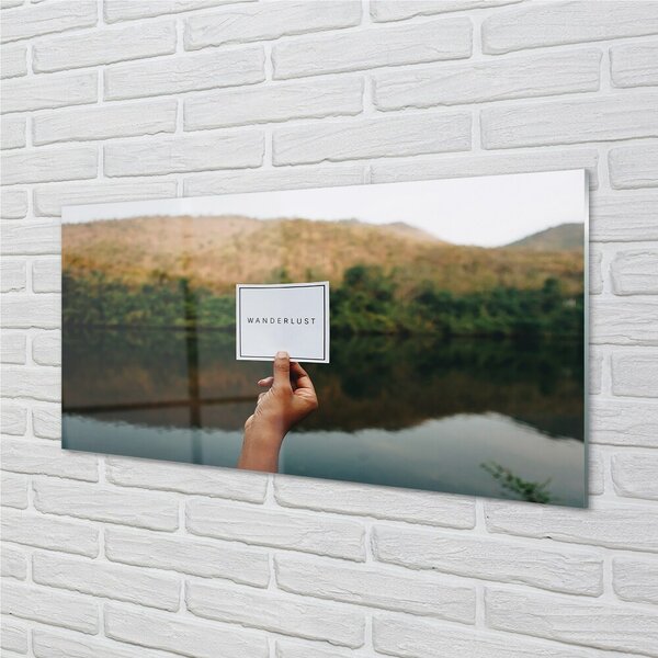 Quadro in vetro Panorama palma iscrizione 100x50 cm 2 appendini