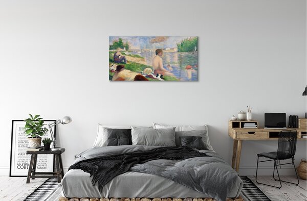 Quadro su vetro Studio finale per i bagnanti di asnieres - georges seurat 100x50 cm 2 appendini