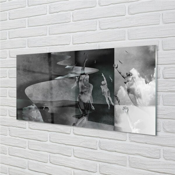 Quadro su vetro Gente del cielo in bianco e nero 100x50 cm 2 appendini
