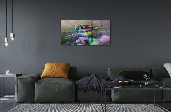 Quadro su vetro Elfo fiori donna 100x50 cm 2 appendini