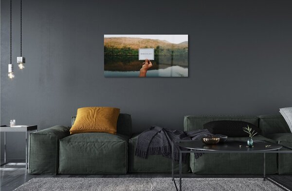 Quadro in vetro Panorama palma iscrizione 100x50 cm 2 appendini