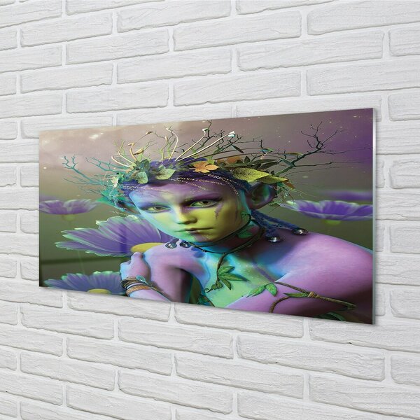 Quadro su vetro Elfo fiori donna 100x50 cm 2 appendini