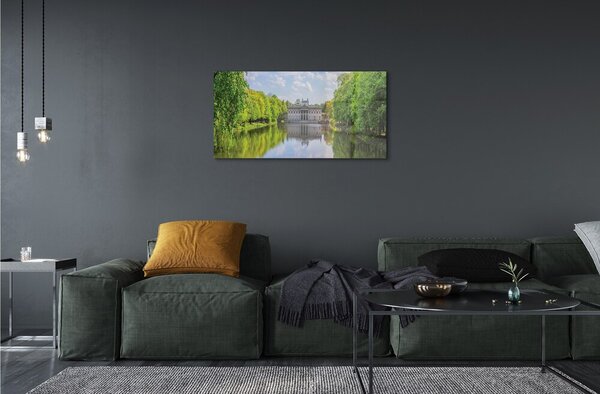 Quadro in vetro Palazzo di varsavia foresta lacustre 100x50 cm 2 appendini