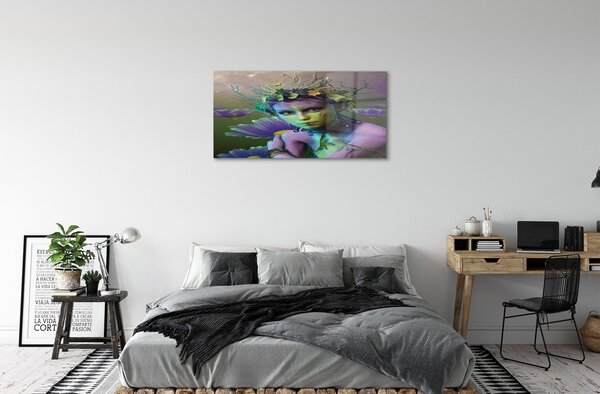 Quadro su vetro Elfo fiori donna 100x50 cm 2 appendini