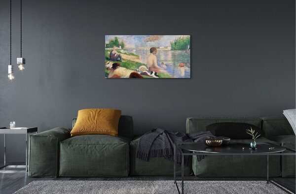 Quadro su vetro Studio finale per i bagnanti di asnieres - georges seurat 100x50 cm 2 appendini