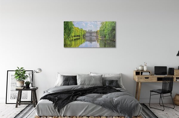 Quadro in vetro Palazzo di varsavia foresta lacustre 100x50 cm 2 appendini