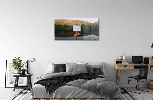 Quadro in vetro Panorama palma iscrizione 100x50 cm 2 appendini