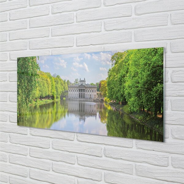 Quadro in vetro Palazzo di varsavia foresta lacustre 100x50 cm 2 appendini