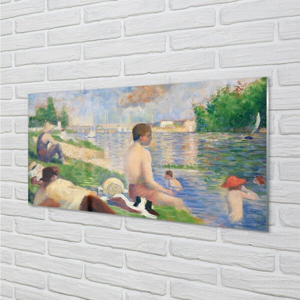 Quadro su vetro Studio finale per i bagnanti di asnieres - georges seurat 100x50 cm 2 appendini