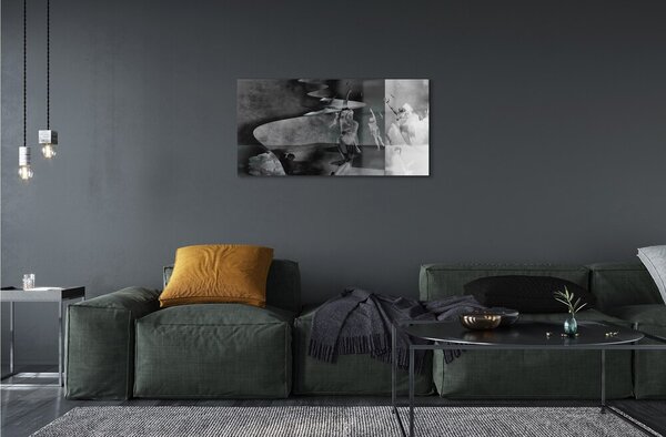Quadro su vetro Gente del cielo in bianco e nero 100x50 cm 2 appendini