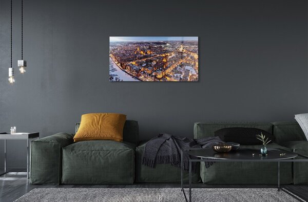 Quadro in vetro Danzica panorama invernale del fiume 100x50 cm 2 appendini