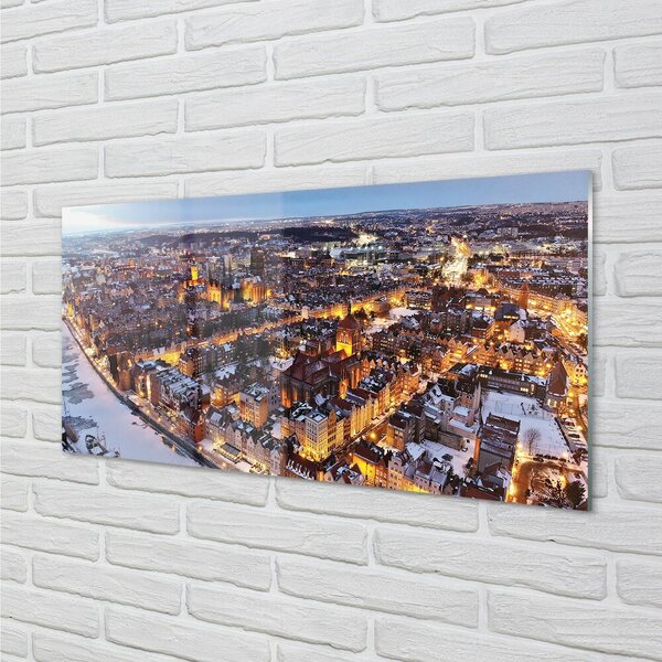 Quadro in vetro Danzica panorama invernale del fiume 100x50 cm 2 appendini