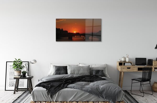 Quadro in vetro Tramonto sul fiume italia 100x50 cm 2 appendini
