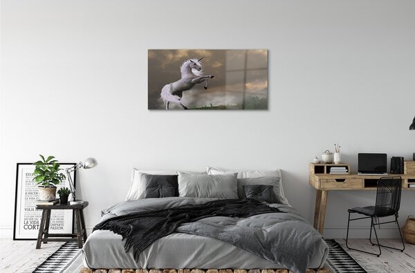 Quadro in vetro Montagne di unicorno 100x50 cm 2 appendini