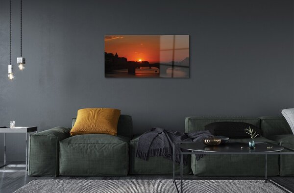 Quadro in vetro Tramonto sul fiume italia 100x50 cm 2 appendini