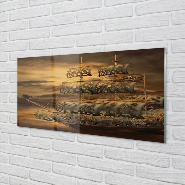 Quadro in vetro Nave mare nuvola 100x50 cm 2 appendini