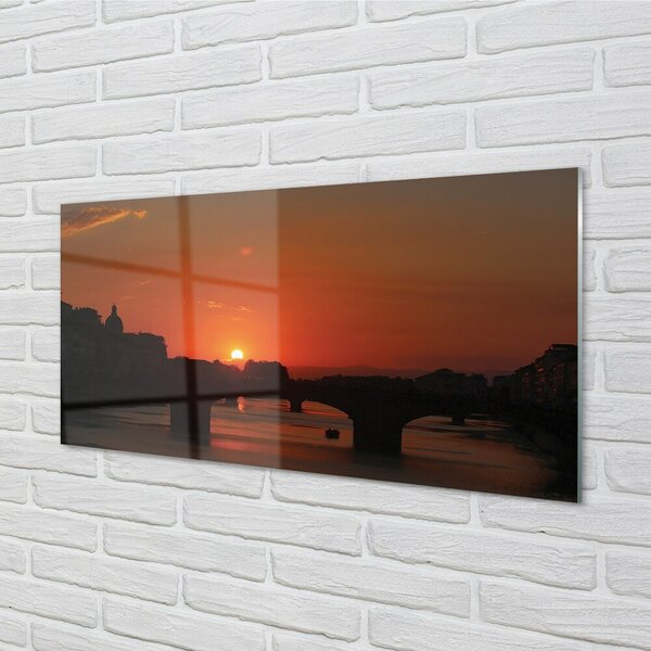 Quadro in vetro Tramonto sul fiume italia 100x50 cm 2 appendini