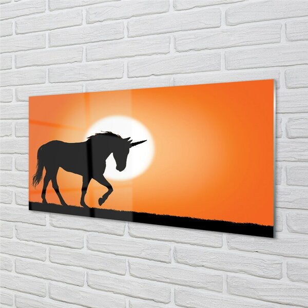 Quadro vetro Unicorno al tramonto 100x50 cm 2 appendini