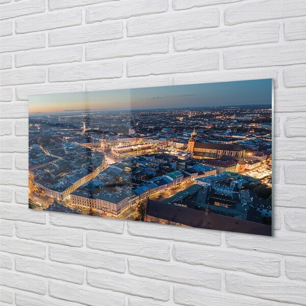 Quadro in vetro Cracovia notte panoramica 100x50 cm 2 appendini