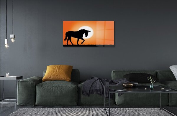 Quadro vetro Unicorno al tramonto 100x50 cm 2 appendini