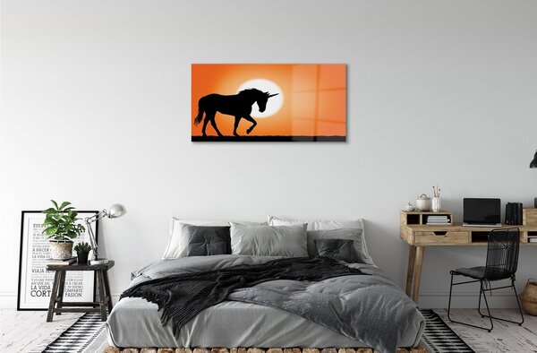 Quadro vetro Unicorno al tramonto 100x50 cm 2 appendini