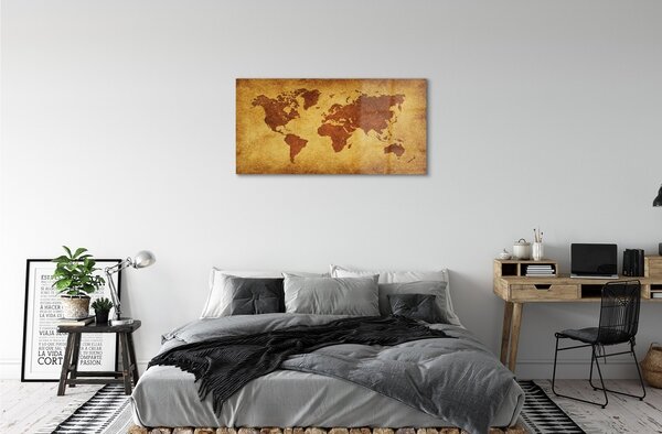 Quadro in vetro Vecchia mappa marrone 100x50 cm 2 appendini