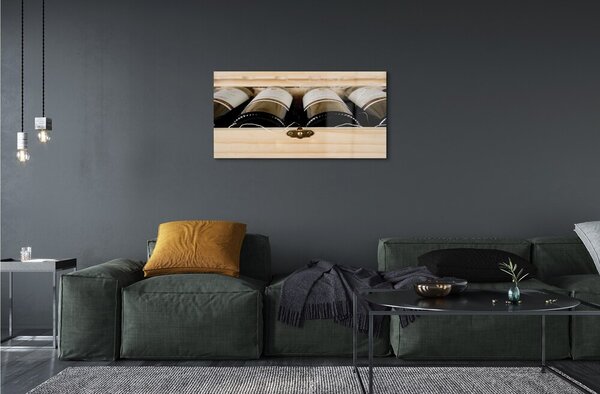 Quadro su vetro Bottiglie di vino in scatola 100x50 cm 2 appendini