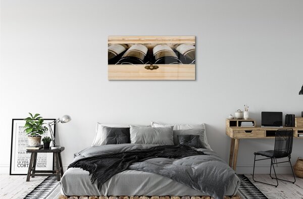 Quadro su vetro Bottiglie di vino in scatola 100x50 cm 2 appendini