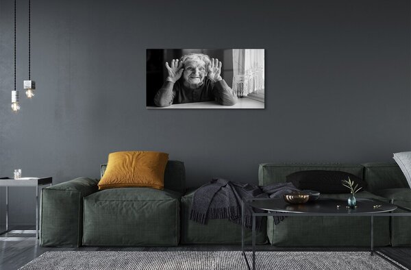 Quadro di vetro Donna anziana 100x50 cm 2 appendini