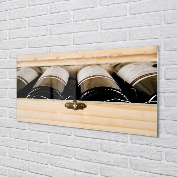 Quadro su vetro Bottiglie di vino in scatola 100x50 cm 2 appendini
