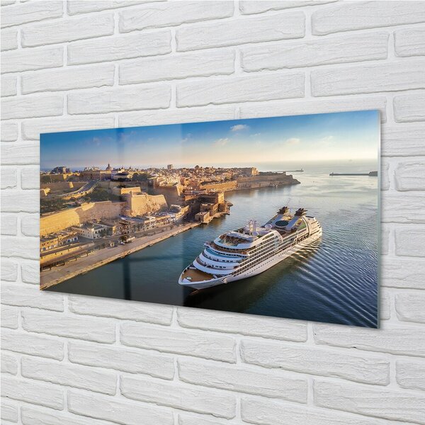 Quadro in vetro Nave mare città cielo 100x50 cm 2 appendini