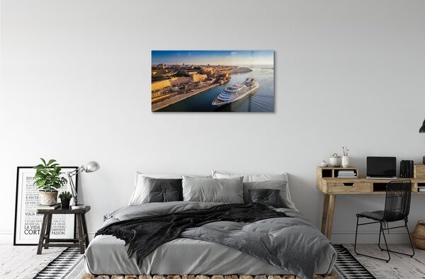 Quadro in vetro Nave mare città cielo 100x50 cm 2 appendini