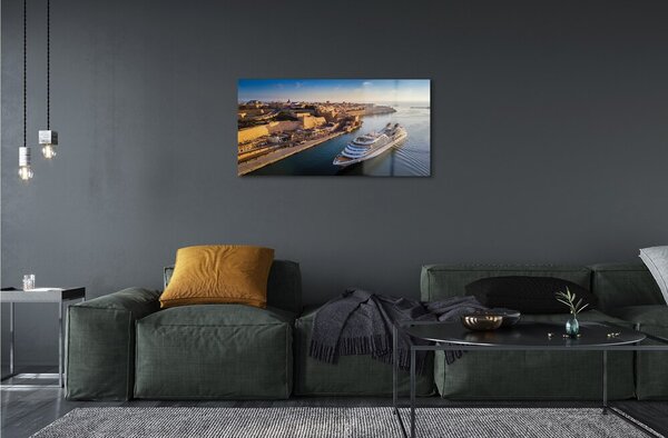 Quadro in vetro Nave mare città cielo 100x50 cm 2 appendini