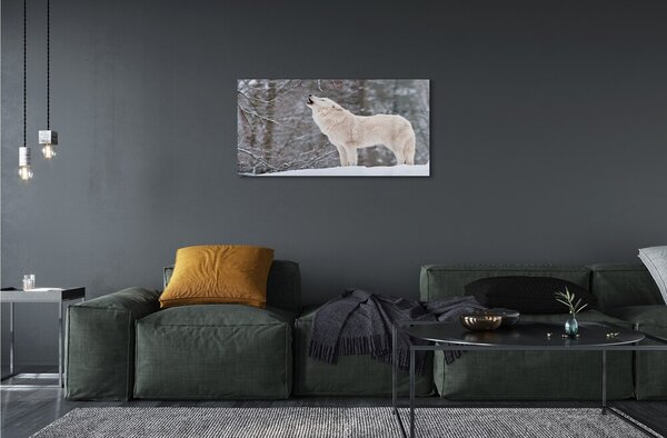Quadro in vetro Inverno nella foresta del lupo 100x50 cm 2 appendini